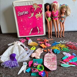 Vintage Barbie Dolls, case, clothes and Accessories